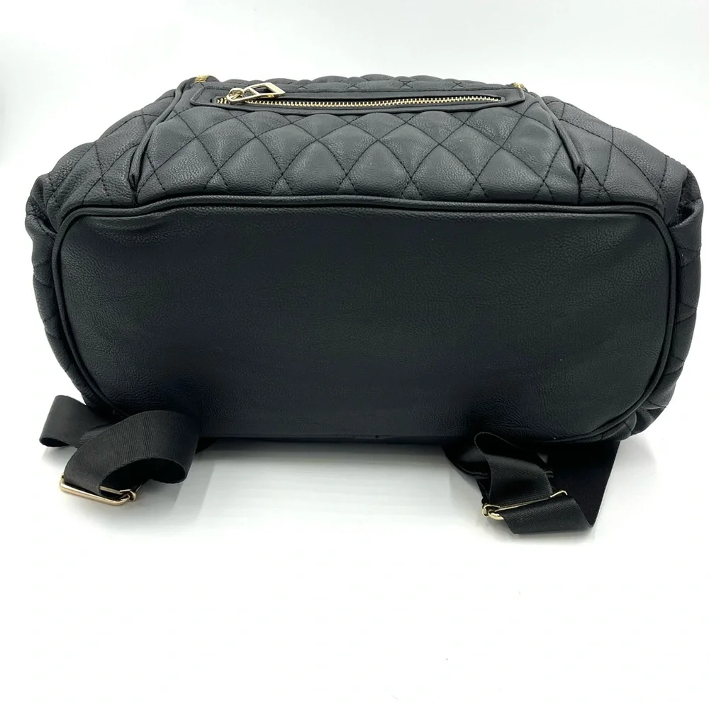 Steve Madden Black Quilted Leather Backpack Baby Bag (BLACK BAG)